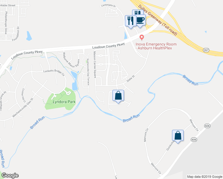 map of restaurants, bars, coffee shops, grocery stores, and more near 22693 Lamoreaux Landing Square in Ashburn