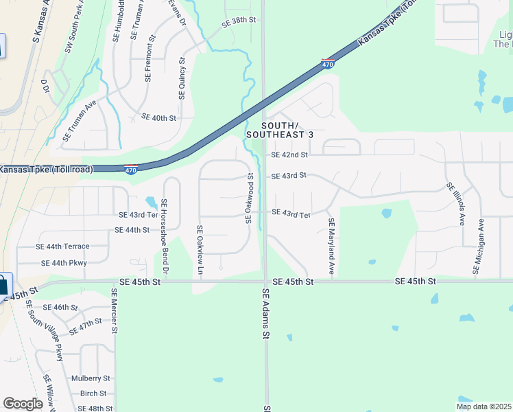 map of restaurants, bars, coffee shops, grocery stores, and more near 4317 Southeast Oakwood Street in Topeka