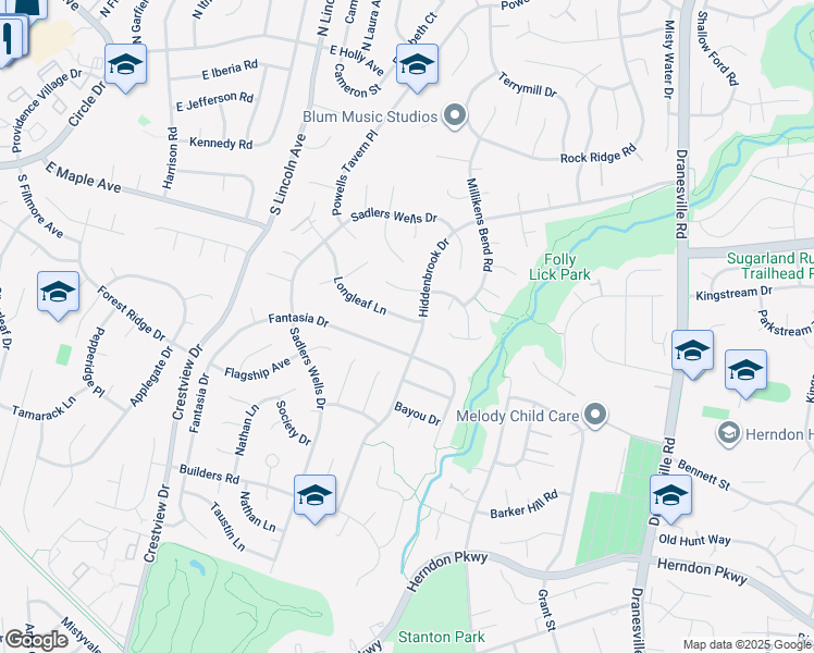 map of restaurants, bars, coffee shops, grocery stores, and more near 12703 Longleaf Lane in Herndon