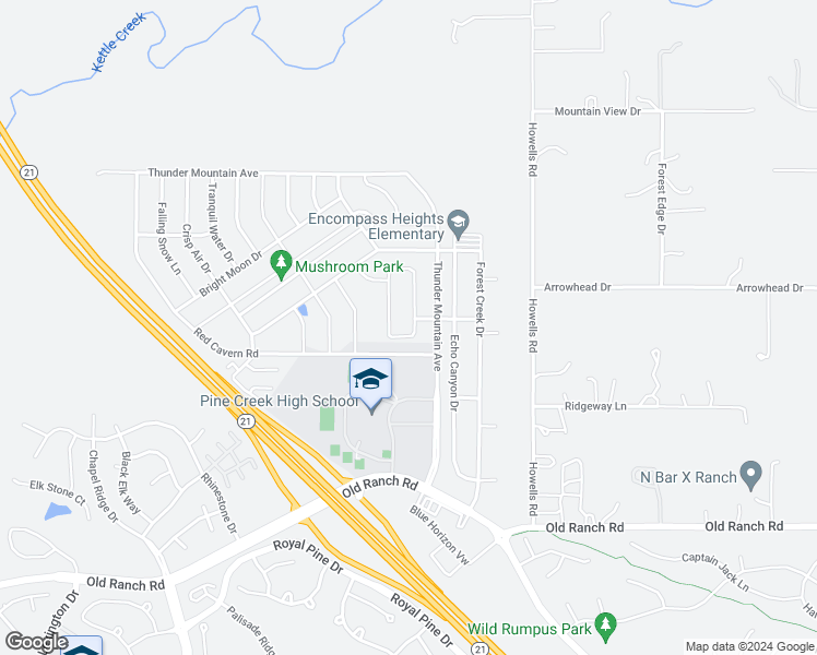 map of restaurants, bars, coffee shops, grocery stores, and more near 10787 Hidden Brook Circle in Colorado Springs