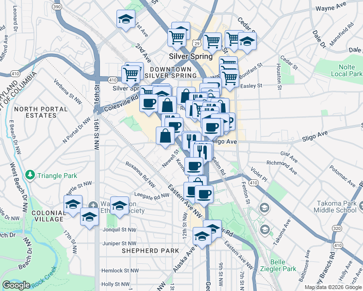 map of restaurants, bars, coffee shops, grocery stores, and more near 101 Independence Avenue Southeast in Washington