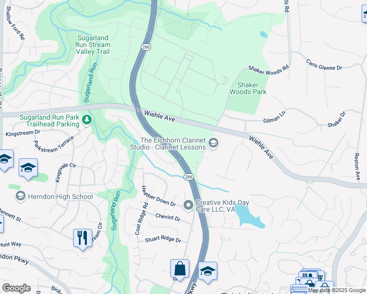 map of restaurants, bars, coffee shops, grocery stores, and more near 12007 Meadowville Court in Herndon