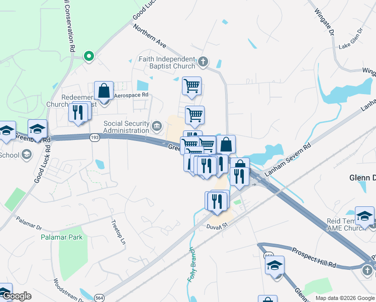 map of restaurants, bars, coffee shops, grocery stores, and more near 8800 Greenbelt Road in Lanham