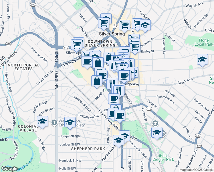 map of restaurants, bars, coffee shops, grocery stores, and more near 101 Independence Avenue Southeast in Washington
