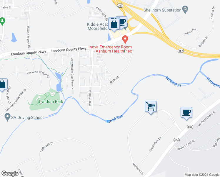 map of restaurants, bars, coffee shops, grocery stores, and more near 43878 Thorncroft Terrace in Ashburn