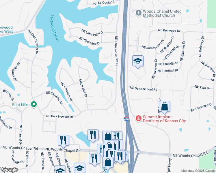 map of restaurants, bars, coffee shops, grocery stores, and more near 4223 Northeast Edmonson Court in Lee's Summit