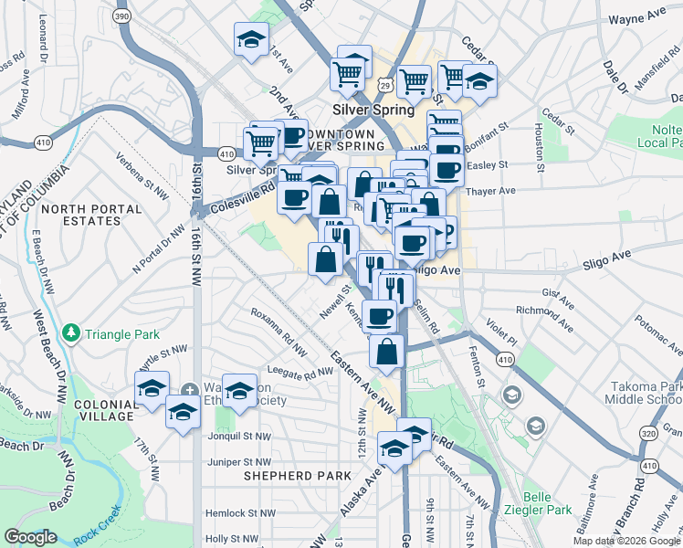 map of restaurants, bars, coffee shops, grocery stores, and more near 101 Independence Avenue Southeast in Washington