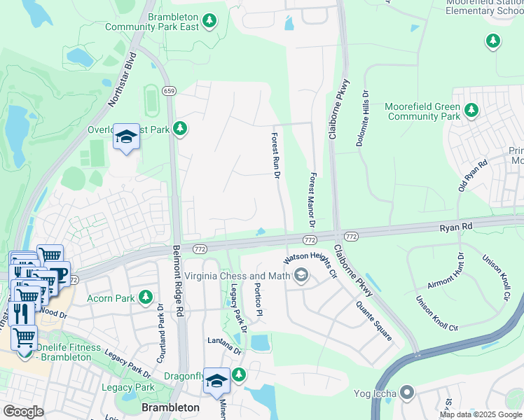 map of restaurants, bars, coffee shops, grocery stores, and more near 42721 Pocosin Court in Ashburn