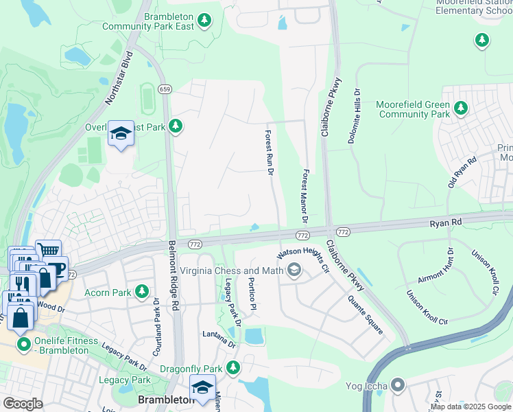 map of restaurants, bars, coffee shops, grocery stores, and more near 42721 Pocosin Court in Ashburn