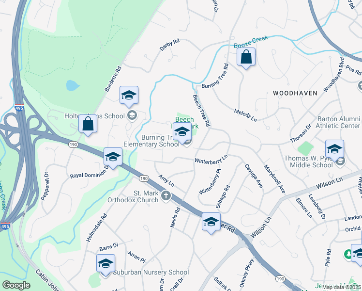 map of restaurants, bars, coffee shops, grocery stores, and more near 7900 Beech Tree Road in Bethesda