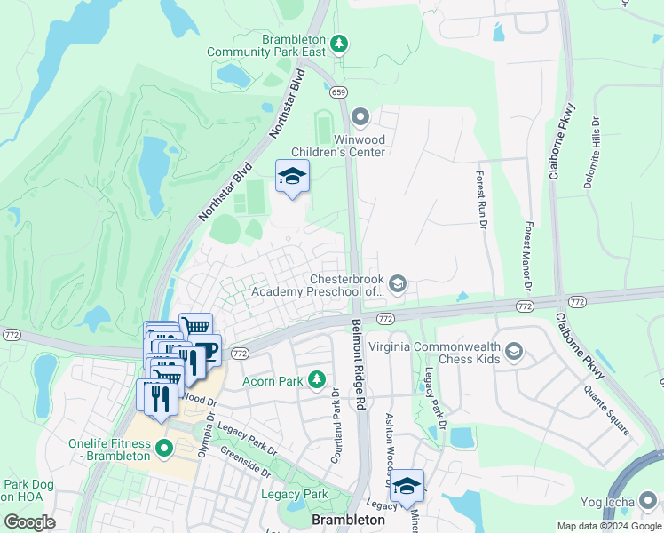 map of restaurants, bars, coffee shops, grocery stores, and more near 42602 Cardinal Trace Terrace in Brambleton