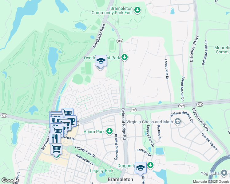 map of restaurants, bars, coffee shops, grocery stores, and more near 42602 Cardinal Trace Terrace in Brambleton