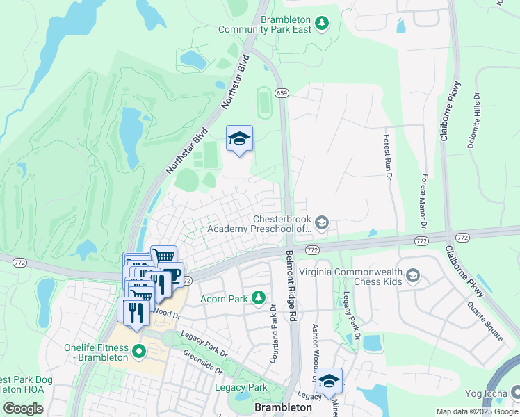 map of restaurants, bars, coffee shops, grocery stores, and more near 22684 Verde Gate Terrace in Ashburn