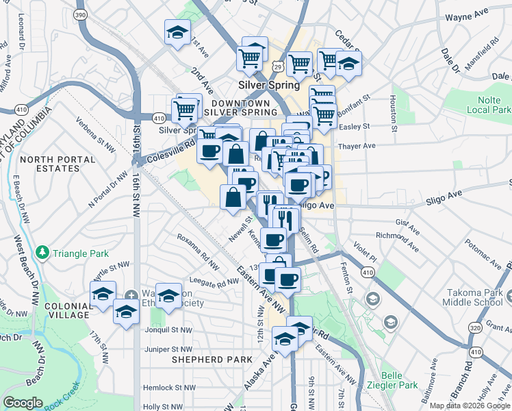 map of restaurants, bars, coffee shops, grocery stores, and more near 101 Independence Avenue Southeast in Washington