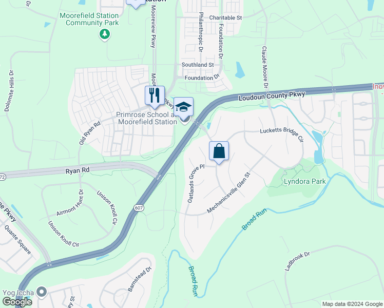 map of restaurants, bars, coffee shops, grocery stores, and more near 22652 Philomont Ridge Court in Ashburn