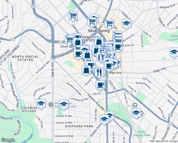 map of restaurants, bars, coffee shops, grocery stores, and more near 101 Independence Avenue Southeast in Washington