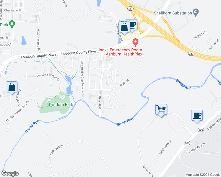 map of restaurants, bars, coffee shops, grocery stores, and more near 22536 Hickory Hill Square in Ashburn