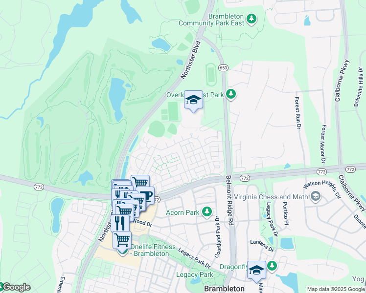 map of restaurants, bars, coffee shops, grocery stores, and more near 22660 Ferncrest Terrace in Brambleton