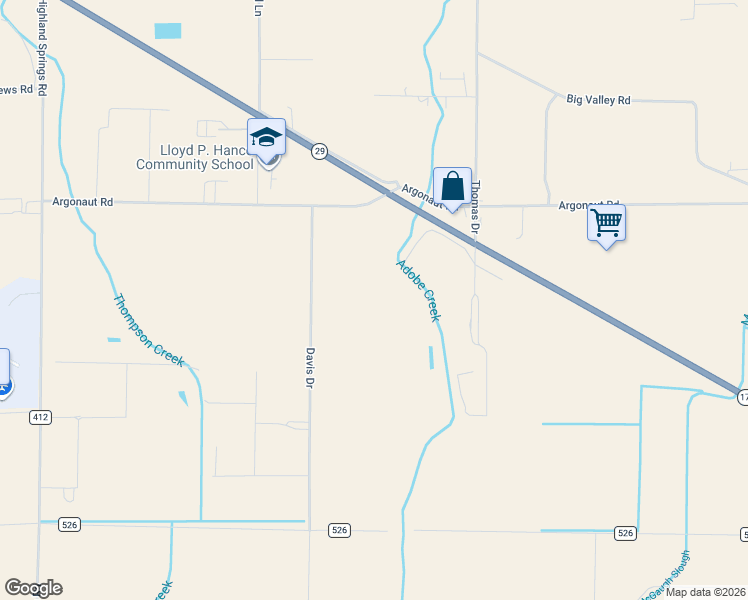map of restaurants, bars, coffee shops, grocery stores, and more near 4450 Davis Drive in Lakeport