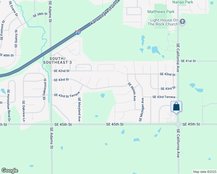 map of restaurants, bars, coffee shops, grocery stores, and more near 4298 Southeast Kentucky Court in Topeka