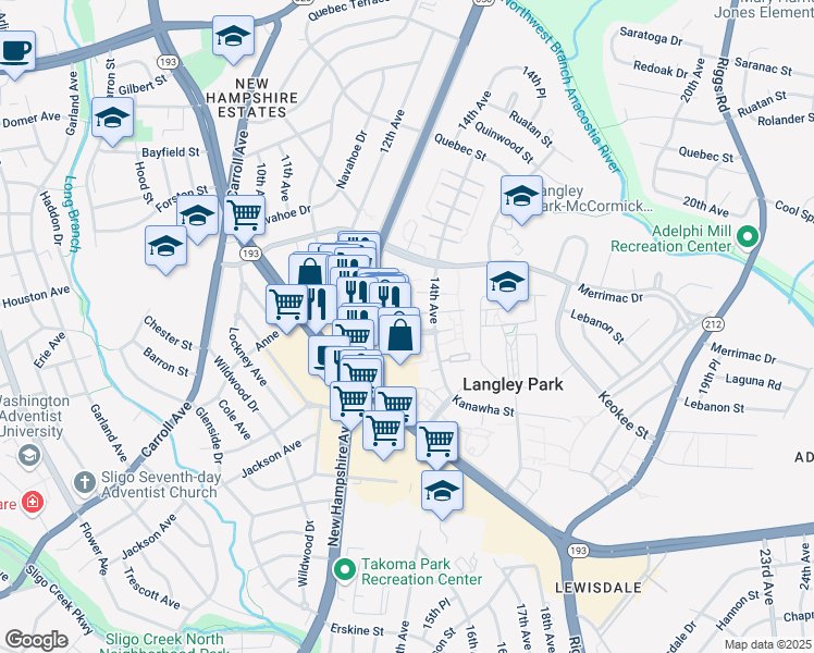 map of restaurants, bars, coffee shops, grocery stores, and more near 1350 Edwards Place in Hyattsville