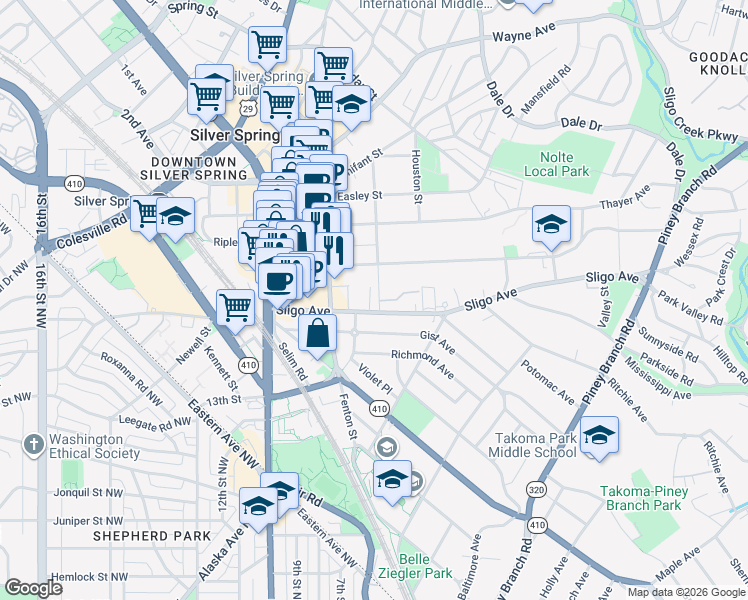 map of restaurants, bars, coffee shops, grocery stores, and more near 101 Independence Avenue Southeast in Washington