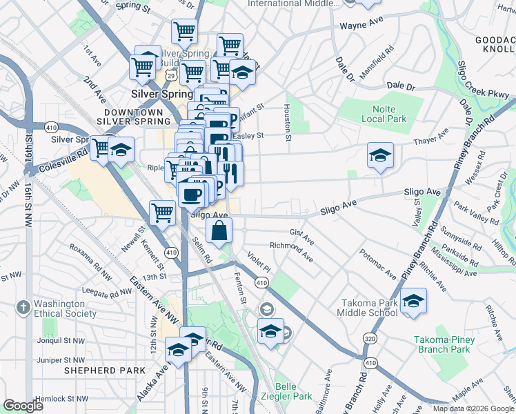 map of restaurants, bars, coffee shops, grocery stores, and more near 101 Independence Avenue Southeast in Washington