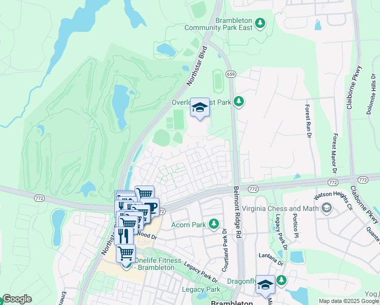 map of restaurants, bars, coffee shops, grocery stores, and more near 22583 Verde Gate Terrace in Ashburn