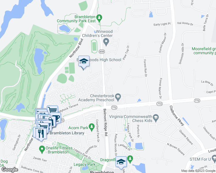 map of restaurants, bars, coffee shops, grocery stores, and more near 42640 Winter Wind Terrace in Ashburn