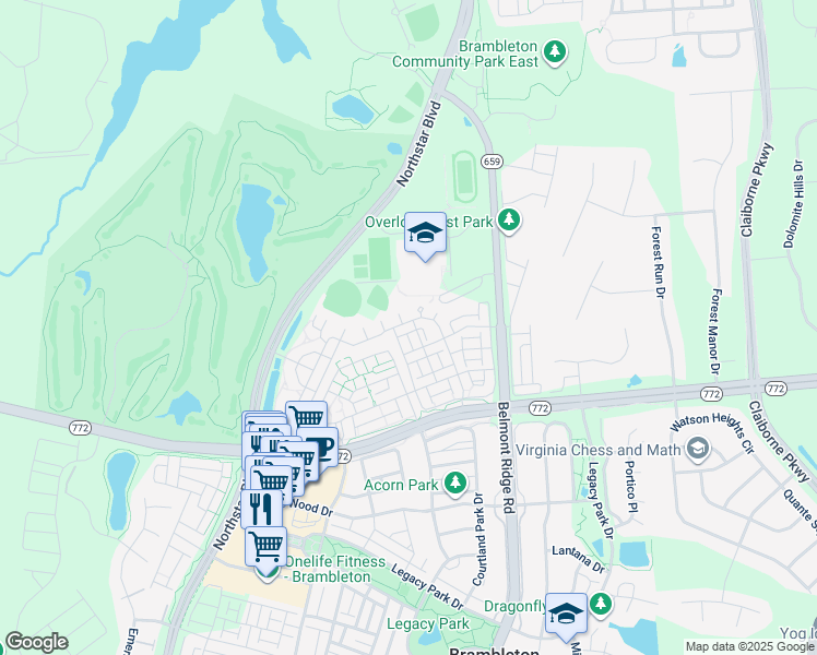 map of restaurants, bars, coffee shops, grocery stores, and more near 22591 Verde Gate Terrace in Brambleton