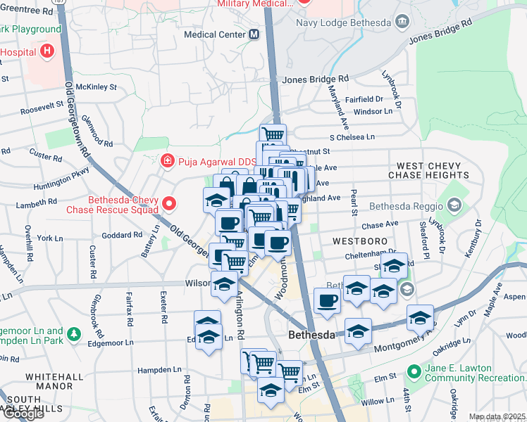 map of restaurants, bars, coffee shops, grocery stores, and more near 4831 Cordell Avenue in Bethesda