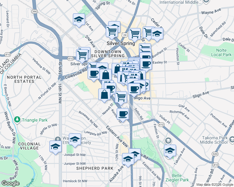map of restaurants, bars, coffee shops, grocery stores, and more near 101 Independence Avenue Southeast in Washington