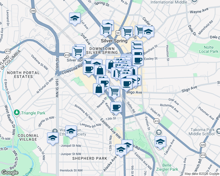map of restaurants, bars, coffee shops, grocery stores, and more near 101 Independence Avenue Southeast in Washington