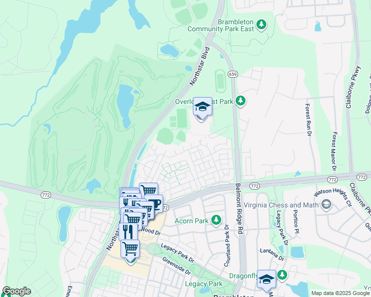map of restaurants, bars, coffee shops, grocery stores, and more near 22691 Blue Elder Terrace in Ashburn