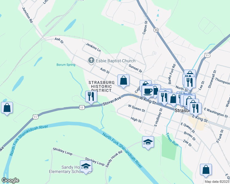map of restaurants, bars, coffee shops, grocery stores, and more near 434 Orchard Street in Strasburg