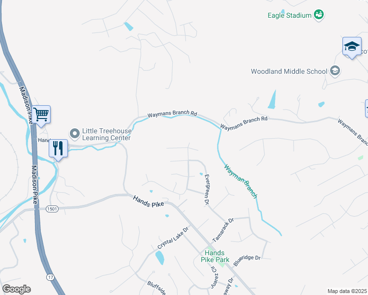 map of restaurants, bars, coffee shops, grocery stores, and more near 2490 Landview Drive in Covington