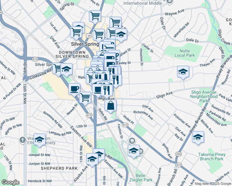 map of restaurants, bars, coffee shops, grocery stores, and more near 101 Independence Avenue Southeast in Washington