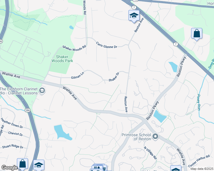 map of restaurants, bars, coffee shops, grocery stores, and more near 1219 Shaker Drive in Herndon