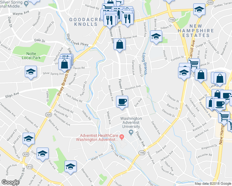 map of restaurants, bars, coffee shops, grocery stores, and more near 707 Houston Avenue in Takoma Park