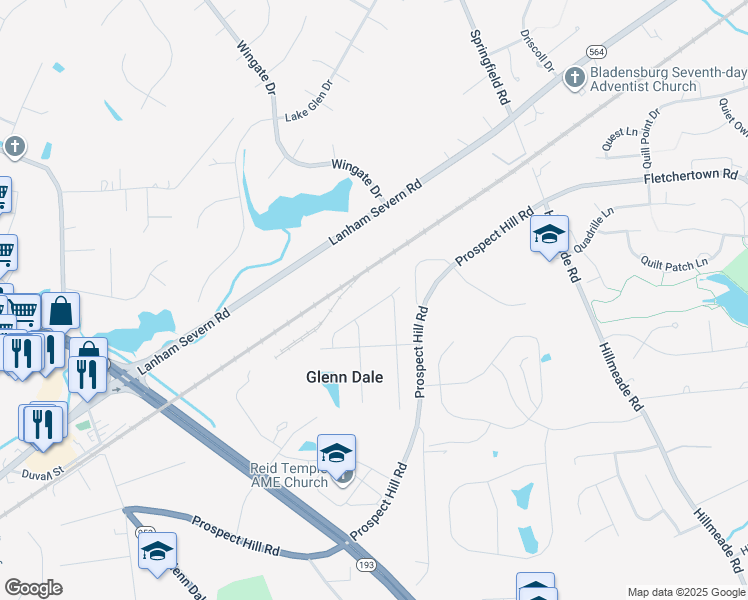 map of restaurants, bars, coffee shops, grocery stores, and more near 11406 Glenn Dale Ridge Road in Glenn Dale