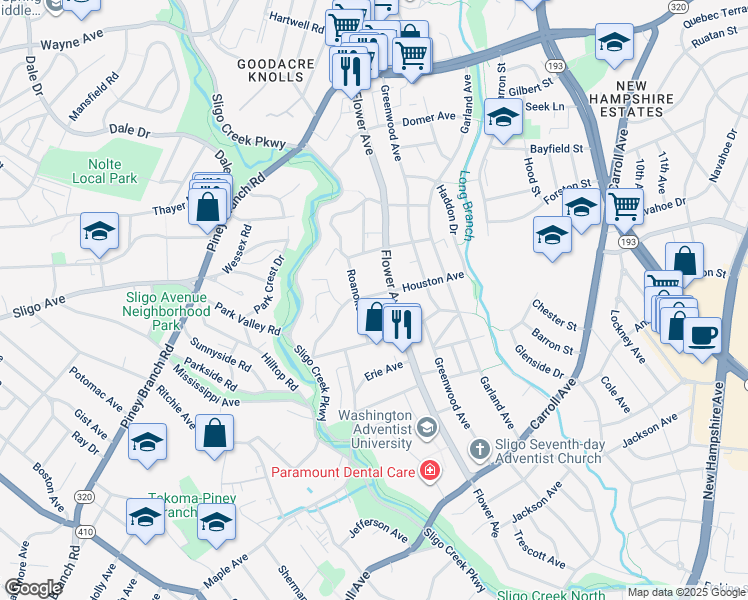 map of restaurants, bars, coffee shops, grocery stores, and more near 707 Houston Avenue in Takoma Park