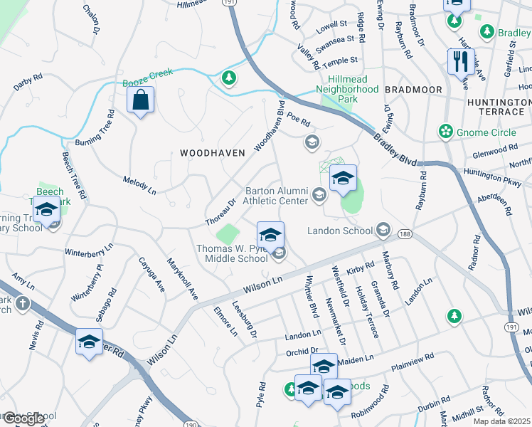 map of restaurants, bars, coffee shops, grocery stores, and more near 8100 Hawthorne Road in Bethesda
