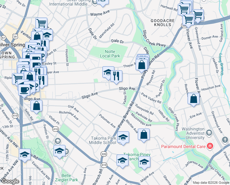 map of restaurants, bars, coffee shops, grocery stores, and more near 101 Independence Avenue Southeast in Washington