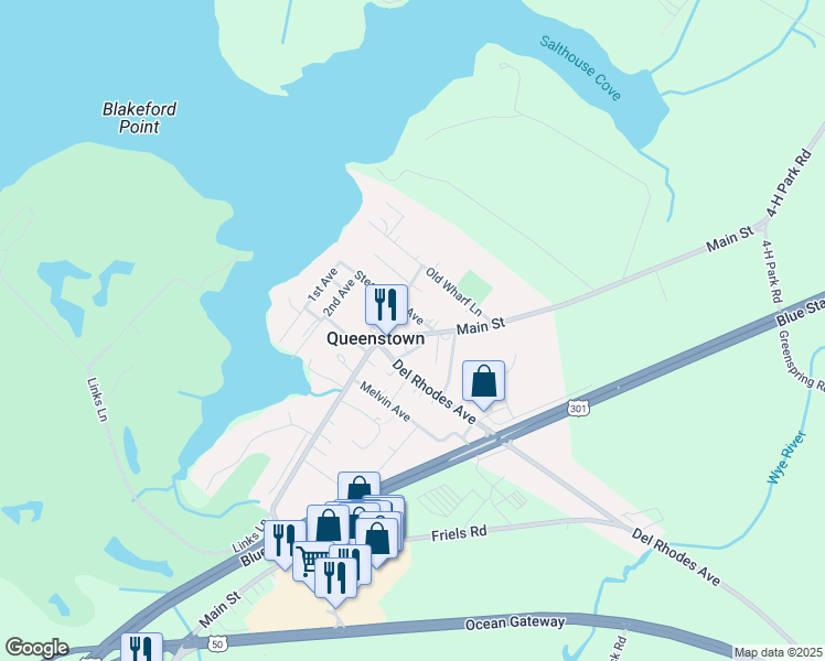 map of restaurants, bars, coffee shops, grocery stores, and more near 7109 Main Street in Queenstown