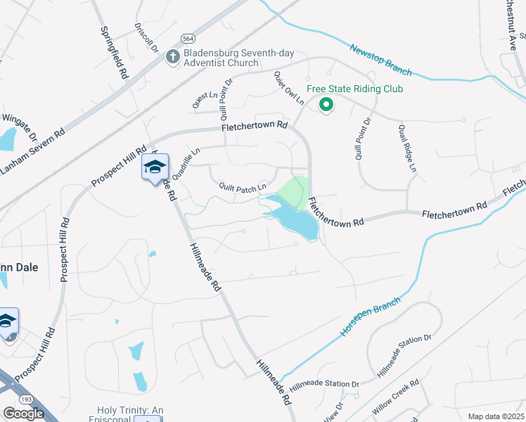 map of restaurants, bars, coffee shops, grocery stores, and more near 12401 Quintette Lane in Bowie