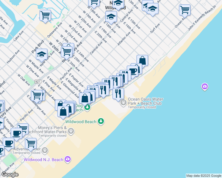 map of restaurants, bars, coffee shops, grocery stores, and more near 429 East 25th Avenue in North Wildwood
