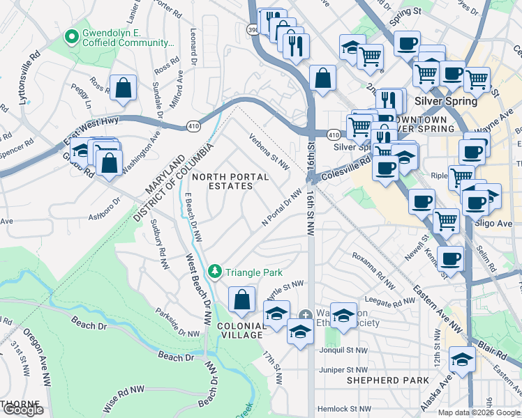 map of restaurants, bars, coffee shops, grocery stores, and more near 1900 Spruce Drive Northwest in Washington