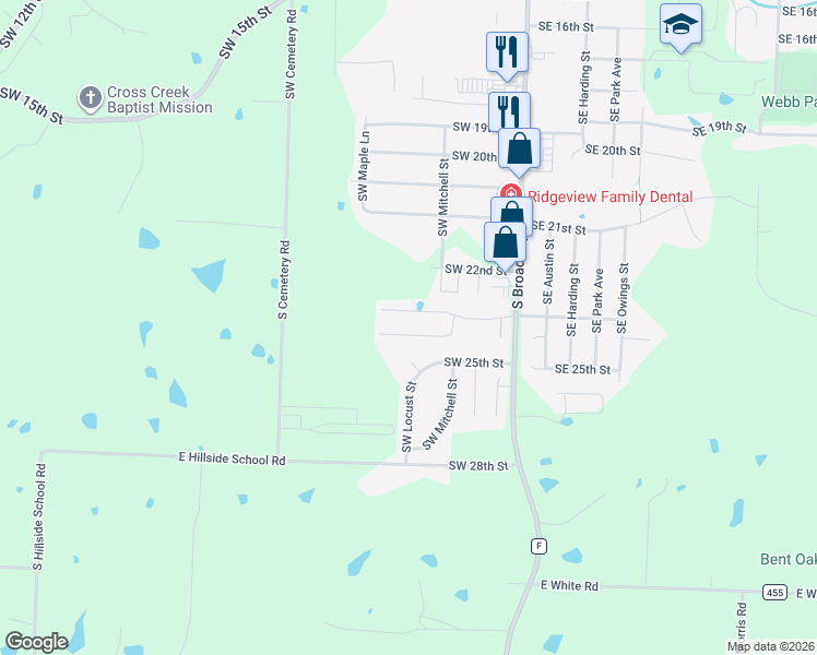 map of restaurants, bars, coffee shops, grocery stores, and more near 400 Southwest 24th Street in Oak Grove