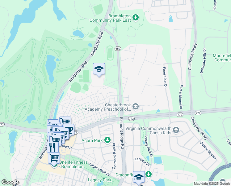 map of restaurants, bars, coffee shops, grocery stores, and more near 22635 Settlers Trail Terrace in Ashburn