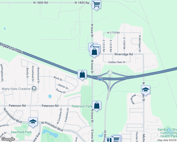 map of restaurants, bars, coffee shops, grocery stores, and more near 411 North Iowa Street in Lawrence